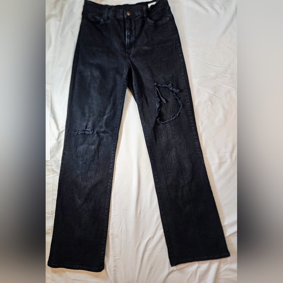 NYDJ Denim - NYDJ Not Your Daughters Jeans Womens Black Distressed Straight Leg Jeans Size 10